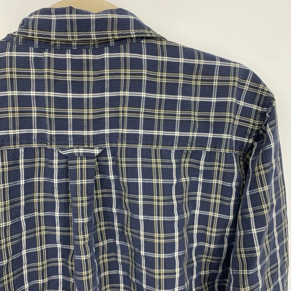 The North Face Men Size Large Shirt Button Down Top‎ Blue White Checkered Plaid